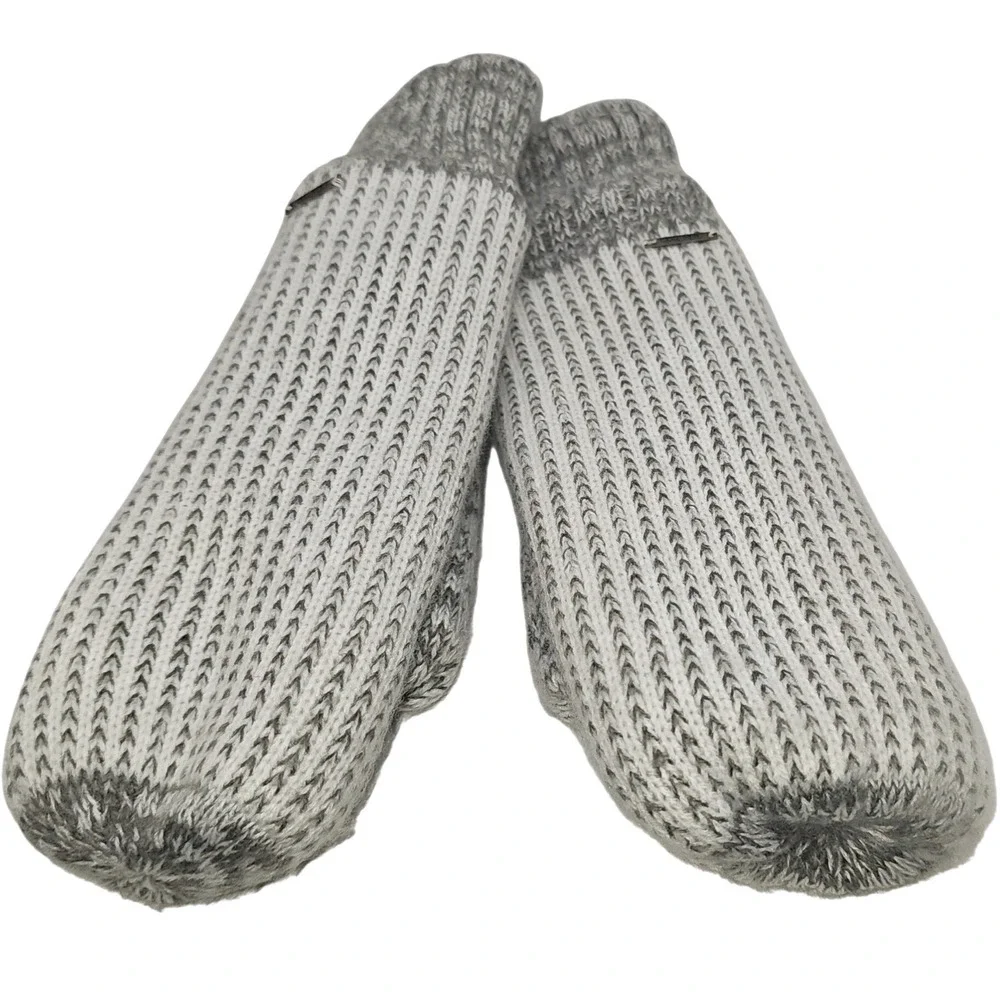 LL Bean Womens Marled Knit Fleece Lined Mittens Grey White OSFA 507856